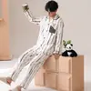 Algodão PuroPijama Masculino de Desenho Animado Cardigã de Manga Longa Conjunto de Roupa de Casa Listrado, Adequado para Usar ao Ar Livre, Novo Modelo de Outono 2026