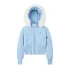 Chaqueta Corta de Algodón con Capucha y Cuello Desmontable Estilo Americano para Mujer, Nuevo Estilo Invierno 2025, Abrigo de Algodón Casual Delgado Adelgazante