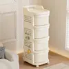 Estantería con Carrito y Cajones, Color Crema, Estante Móvil para Guardar Juguetes y Snacks, Venta Directa de Fábrica
