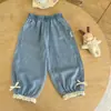 Calça Infantil Lemon Girl Verão Nova Estilosa Bebê Casual Calça de Nove Pontos Primavera Outono Jeans Infantil Anti-mosquitos Verão