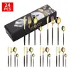 Amazon Talheres de Aço Inoxidável Dourado Português para 6 Pessoas Faca de Bife, Garfo, Colher, Colher de Chá Conjunto de 24 Peças Transfronteiriço