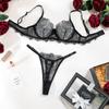 Renda Francesa Cruzada Roupa Íntima Sexy Sutiã Fino Vazado Tanga Roupa Íntima Anti-flacidez conjunto
