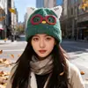 2025 Nuevo Lindo Sombrero de Gato con Orejas y Gafas para Mujer Otoño e Invierno Cálido Protección para los Oídos Sombrero de Punto que Muestra la Cara Pequeño Sombrero de Lana para el Frío