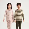 Outono e Inverno Roupas de Algodão com Gola Redonda para Crianças Calças Compridas Meninos e Meninas Estampa de Desenho Animado Roupa de Baixo Suit Pijama