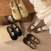 Zapatos Mary Jane para mujer de gamuza estilo francés, nuevos de la primavera de 2026, zapatos de vestir planos de punta cuadrada poco profundos estilo vintage, zapatos planos de cuero suave