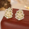 Pendientes de Zirconia con Forma de Hoja de Lujo para Mujer, Pendientes de Hoja Completamente Diamantados de Alta Gama, Elegantes y Versátiles para Banquetes