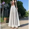 Foto real de los nuevos pantalones casuales de lino de cintura alta, estilo de principios de otoño, de longitud media, plisados, con cordón, de pierna ancha para mujer