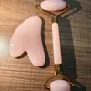 Roller Duplo Gua Sha Massageador de Quartzo Rosa em Formato de Coração Ouro Rosa Levantamento Facial Beleza Facial Roller Duplo