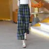 Calça Casual de Xadrez Nove Pontos de Perna Larga Estreita para Mulheres, Novo Estilo Verão 2026, Elástica de Cintura Alta Respirável Fresca de Perna Reta para Mulheres