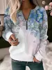 Roupas Femininas Novas Transfronteiriças Europeias e Americanas Amazon Mais Vendidas Pulôver Estampado com Decote em V Manga Longa Moletom Solto Branco