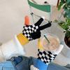 210171 Guantes Cálidos de Punto de Moda para Mujer Invierno Estilo Coreano Cuadros de Tablero de Ajedrez Combinan con Todo Pantalla Táctil Dedos Completos Montar