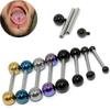 Clavo de lengua de varilla recta europeo y americano, de acero inoxidable, galvanizado, color, doble bola, dientes internos, clavo de pezón, rosca interna, anillo de pezón, piercing punk
