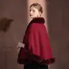 Xale Feminino para Roupa Externa, Novo Manto Peludo Estilo Chinês, Cheongsam de Noiva para Casamento, Casaco de Lã Tricotado Quente para Inverno, Vermelho