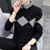 Camisa de manga larga para hombre, otoño e invierno, suéter de punto falso de dos piezas, chaqueta cálida informal, camisa gruesa de invierno con forro polar