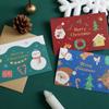 Cartão de felicitações natalino fofo em desenho animado com bronzear Árvore de Natal Boneco de Neve Véspera de Natal Cartão com mensagem de agradecimento e bênção