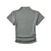 Verano Nuevo Estilo Estilo Deseo Puro Sexy Cuello Alto Manga Corta Camiseta de Mujer Cintura Alta Plisada Hombro Ajustado Adelgazante Camiseta Base