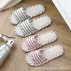 Pantuflas gruesas a rayas para hombre y mujer de pareja, interiores de suela suave, pantuflas caseras ligeras y transpirables, adecuadas para todas las estaciones, lino, para viajar, uso en casa y recibir invitados