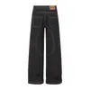Jeans de Mezclilla Negra de Pierna Ancha de 14 Onzas con Diseño de Costura Curva para Hombre, Nuevo Estilo de Primavera Pantalones Sueltos Casuales de Pierna Ancha para Mujer