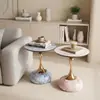Mesa lateral de sofá de piedra sinterizada de lujo ligero, mesa de centro pequeña, mesa de esquina para sala de estar, mesa redonda pequeña moderna simple, mesa de noche para balcón, móvil