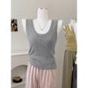 Chaleco de Punto Fino con Cuello en U de Seda de Hielo para Mujer, Nuevo Estilo Verano 2026, Top sin Mangas que Cubre los Lados del Pecho, Camiseta sin Mangas Exterior