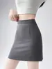 Falda Media Gris Oscuro para Mujer Primavera Verano Traje Falda Corta Nueva Cintura Alta Cadera Envuelta Adelgazante Falda de Línea A Falda Media