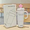 Termo Taza con Tapa de Estrella y Asa de Acero Inoxidable Gran Capacidad Taza Rompehielos Alta Apariencia Portátil Taza de Vacío con Popote Venta al por Mayor
