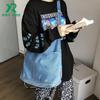 Bolsa de lona jeans estilo preguiçosa, bolsa de ombro feminina, estilo K, retrô, preppy, bolsa de compras, mochila de classe de grande capacidade, fábrica