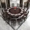 Mesa de Jantar de Madeira Maciça Novo Estilo Chinês Uso Doméstico com Mesa Giratória Mesa de Jantar Redonda de Madeira Restaurante Moderno Sala Privada Mesa de Jantar 1.8m 12 Pessoas