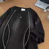 Camiseta de Ante de Manga Corta para Hombre Verano Nuevo Diseño Nicho Tiras Reflectantes Pesada Holgada Camiseta de Media Manga para Pareja