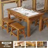 Mesa y Sillas de Comedor Rápidas de Madera Maciza, Pizarra y Carbón, Mesa y Sillas de Comedor para Restaurante, Tienda de Snacks, Tienda de Fideos, Mesa y Sillas para Comedor Hot Pot y Barbacoa
