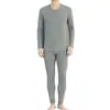 Conjunto de ropa interior térmica de cuello bajo para otoño e invierno para hombres de mediana edad y mayores, camiseta térmica de algodón Lycra, capa base delgada y cálida para papá