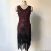 1920 Vintage Sequin Heavy Industry Beaded Frente e Costas V-Neck Fashion Tassel Dress Amazon Modern Prom Dress