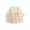 Vestido Infantil Novo Estilo Outono 2026, Vestido Patchwork Ribbed com Babados Cor Sólida da Moda para Bebês, Vestido de Um Ano