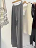 Esenciales Perezosos de Otoño e Invierno Pantalones de Punto de Lana Sin Costuras Pierna Ancha Pantalones Rectos Relajados Pantalones Adelgazantes de Pierna Recta Plegados Hasta el Suelo