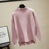 Suéter de cuello alto medio para mujer, estilo coreano holgado frente corto espalda larga con abertura, suéter grueso de fondo para otoño e invierno 2020