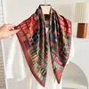 Lenço quadrado étnico de 70% algodão e linho, lenço de pescoço feminino estilo coreano, lenço de cabeça fino, lenço de veludo