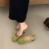 Sapatos de Ballet com Laço 2024 Novo Bico Quadrado Salto Grosso Camada Única Feminino Retro Estampa de Leopardo Mary Jane Bico de Porco Sapatos de Leite