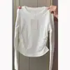 Camiseta blanca de manga larga de algodón puro para mujer, capa básica, hombro normal, corte ajustado, para principios de otoño, entallada a la cintura, top adelgazante