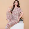 Pijama para madres de mediana edad y mayores, con estampado digital, pantalones de manga corta, tejido de algodón sintético, ropa de casa, conjunto de cárdigan con botones florales