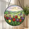 Campo de Tulipanes Vidrio Vitral Colgante Adorno de Vidrio para el Hogar Decoración de Ventana Jardín Atrapasoles