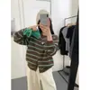 Novedad Otoño/Invierno 2026 Tendencia de Moda Retro Cárdigan de Punto Rayado Holgado Suéter Abrigo Top para Mujer Estilo Perezoso