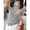 Camiseta de Manga Corta con Cuello Polo Talla Grande de Seda Helada para Mujer, Nuevo Estilo Coreano Verano 2026, Estilo Universitario, Camiseta Adelgazante 3512