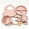 Set de Vajilla de Silicona Más Vendido Transfronterizo para Niños, Set de Alimentación de Ocho Piezas, Set de Entrenamiento para Comida de Bebé, Grado Alimenticio