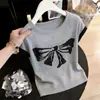 Camiseta de Manga Corta Estilo Delgado con Lazo Súper Elegante 2026 Nuevo Verano Talla Grande Top de Punto de Seda de Hielo de Moda para Mujer