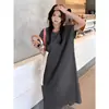 Vestido de Verano de Color Sólido Simple Versátil Holgado Adelgazante Elegante y con Estilo de Longitud Media Tipo Camiseta para Mujer Estilo Vacacional