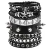 Conjunto de 6 Peças de Pulseiras de Couro PU Vintage com Tachas de Caveira Estilo Punk Gótico Moderno para Casais Venda por Atacado