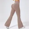 Calça Flare de Yoga Transfronteiriça para Mulheres, Cintura Alta, Levanta Bumbum, Calça Fitness Flare Canelada, Calça Esportiva Longa Bumbum de Pêssego, Calça Wide Leg