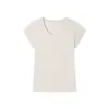 Camiseta de Seda Lã de Manga Curta para Mulheres, Tencel Modal, Gola Redonda, Corte Justo, Top Simples