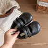 Nueva colección de otoño: Zapatos de cuero estilo británico para niños, zapatos planos de suela blanda para niñas, zapatos de princesa con cierres de velcro, zapatos planos negros