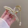 Presilha de trigo com strass e pérolas feminina com franja diária versátil presilha de tubarão grande para a parte de trás da cabeça penteados acessórios de cabelo cocar feminino